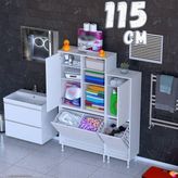 modilayn Ohbe 120 cm Genişlik 160 cm Boy 3 Kirli Sepet ve 2 Kapak Çok Amaçlı Banyo Dolabı - 70 + 45 cm - Beyaz