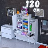 modilayn Ohbe 120 cm Genişlik 160 cm Boy 3 Kirli Sepet ve 2 Kapak Çok Amaçlı Banyo Dolabı - 80 + 35 cm - Beyaz