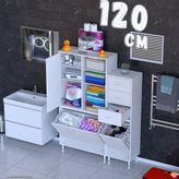 modilayn Ohbe 120 cm Genişlik 160 cm Boy 3 Kirli Sepet ve 2 Uzun Kapak Çok Amaçlı Banyo Dolabı - 80 + 35 cm - Beyaz