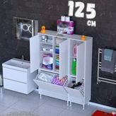 modilayn Ohbe 125 cm Genişlik 160 cm Boy 3 Kirli Sepet ve 3 Uzun Kapak Çok Amaçlı Banyo Dolabı - 75 + 45 cm - Beyaz