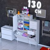 modilayn Ohbe 130 cm 3 Kirli Sepetli 1 Kapaklı 6 Raflı 3 Çekmeceli Çok Amaçlı Banyo Dolabı - 80 + 45 cm - Beyaz