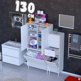 modilayn Ohbe 130 cm 3 Kirli Sepetli 2 Kapaklı 6 Raflı 3 Çekmeceli Çok Amaçlı Banyo Dolabı - 80 + 45 cm - Beyaz