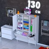 modilayn Ohbe 130 cm Genişlik 160 cm Boy 3 Kirli Sepet ve 2 Uzun Kapak Çok Amaçlı Banyo Dolabı - 80 + 45 cm - Beyaz
