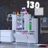 modilayn Ohbe 130 cm Genişlik 160 cm Boy 3 Kirli Sepet ve 3 Kapak Çok Amaçlı Banyo Dolabı - 80 + 45 cm - Beyaz