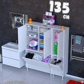 modilayn Ohbe 135 cm Genişlik 160 cm Boy 4 Kirli Sepet ve 3 Uzun Kapak Çok Amaçlı Banyo Dolabı - 85 + 45 cm - Beyaz