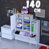 modilayn Ohbe 140 cm Genişlik 160 cm Boy 4 Kirli Sepet ve 2 Kapak Çok Amaçlı Banyo Dolabı - 90 + 45 cm - Beyaz