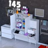modilayn Ohbe 145 cm 4 Kirli Sepetli 2 Kapaklı 6 Raflı 3 Çekmeceli Çok Amaçlı Banyo Dolabı - 95 + 45 cm - Beyaz
