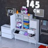 modilayn Ohbe 145 cm Genişlik 160 cm Boy 4 Kirli Sepet ve 2 Uzun Kapak Çok Amaçlı Banyo Dolabı - 95 + 45 cm - Beyaz