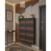 Moemi 4+4 Kilitli Antrasit Desenli 16 Çift Kapasiteli Metal Ayakkabılık - Ceviz - Antrasit