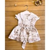 Moes Bayramlık Retro Çiçekli Yazlık Bebe Yaka Kısa Poplin Bebek Elbise - Kahve - 6 Ay - Beyaz - Kahverengi