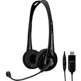 MONACOR BH-010USB Profesyonel Stereo Kulaklık, Elektret Mikrofonlu, Siyah