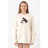 Monogatari Anime Suruga Monkey Symbol Ekru Kadın 2ip Sweatshirt