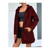 Mood Lab BORDO KAPŞONLU FERMUARLI UZUN KALIN OVERSIZE ÖRME HIRKA SWEATSHIRT