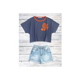 Mood Lab Slogan Baskılı Crop Oversize Tişört