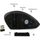 Moonix Kablosuz Ergonomik Dikey Mouse 800/1200/1600 Dpı - Siyah