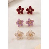 Mor Bordo Sakura Çiçek 3'Lü Set Küpe