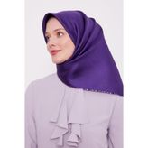 Mor Çizgili Twill İpek Eşarp