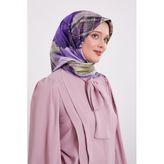 Mor İnce Çizgi Desen Twill İpek Eşarp