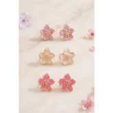 Mor Pembe Sakura Çiçek 3'Lü Set Küpe