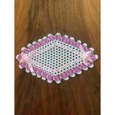 Mor Tırtıl El Işi Dantel Işleme Incili Kurdelalı Üçlü Tepsi Örtüsü Çeyizlik Hediyelik Söz Nişan Tepsisi Sunum - 48 x 28,5 cm