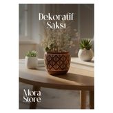 mora store Kahverengi Beton Saksı 13x12 cm - Bohem İskandinav Tarzı Modern El Yapımı Dekoratif Çiçek Saksısı