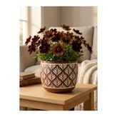 mora store Kahverengi Beton Saksı 13x12 cm Dekoratif Modern Saksı Ev Ofis Balkon Dekorasyonu Hediyelik