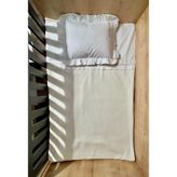 More And Mori Bebek %100 Pamuk Pike ve Poplin Fırfırlı Dantel Detaylı Pike Takımı _pike Örgü Ekru/poplin Düz Ekru _80*185