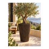 Morfi Koyu Kahverengi Büyük Boy Saksı 45X35 cm Ağaç Desenli Salon Saksısı Modern Iç Dış Mekan Çiçek Bitki Saksısı