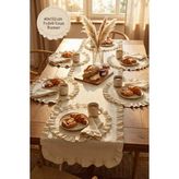 Morlay 7 Parça Fırfırlı Sofra Sunum Seti 6 Adet Amerikan Servisi Supla + 1 Adet Fırfırlı Runner - 40X150 cm - Bej - 150 x 40 cm