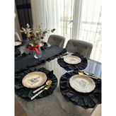 Morlay 7 Parça Fırfırlı Sofra Sunum Seti 6 Adet Amerikan Servisi Supla + 1 Adet Fırfırlı Runner - 40X150 cm - Siyah - 150 x 40 cm