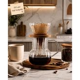Morponi Borosilikat Cam Kahve Demeleme Seti Dripper ve Sürahi - 100 Adet Filtre Kağıdı Hediyeli 500 ml - Şeffaf