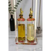 Morponi Veronica Çiçek Desenli 2'li Lüks Cam Yağlık Sirkelik Seti – Porselen Standlı - Şeffaf - 500 ml