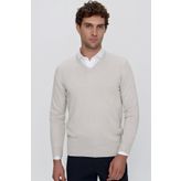 Morven 23KC017004 Bej Basic Dynamic Fit Rahat Kesim V Yaka Triko Erkek Kazak