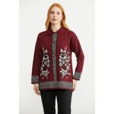 Motifli Kalın Yünlü Triko Ceket - Bordo