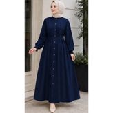 MOV Lacivert Nervürlü Çıtçıtlı Ferace