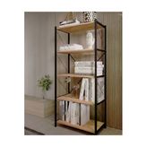 Mrvhomee 150 Cm 5 Katlı Metal Kitaplık – 60X30 Cm Raf Ölçülü – Endüstriyel Tasarım-Ahşap Model