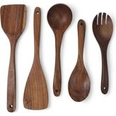 Ms 5 Parça Doğal Akasya Ağacı Mutfak Gereçleri Seti - Çizilmez Tahta Kepçe, Spatula, Servis Kaşığı ve Çatalı