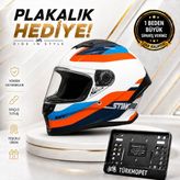 mt Helmets Stinger 2 Solid Full Face Kapalı Kask + Plakalık - Turuncu - Mavi