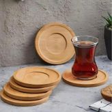 Mucit Home 6'lı Bambu Çay Tabağı Seti, Yuvarlak Bambu Çay Bardağı Altlığı Bambu