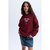 Mudo Kadın Bordo Baskılı Kapüşonlu Oversize Sweatshirt