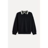 Mudo Kadın Siyah Polo Yaka Sweatshirt