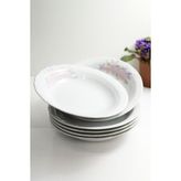 Müge 6'lı Çiçek Desenli 19 cm Porselen Çukur Tabak - Beyaz - 19cm