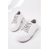 Muggo CARİNA Kalın Taban Keten Kumaş Bağcıklı Kadın Günlük Sneaker Spor Ayakkabı - Beyaz