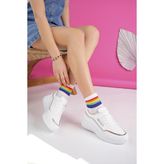 Muggo Happy Garantili Kadın Ortopedik Günlük Bağcıklı Şık Rahat Sneaker Spor Ayakkabı - Beyaz