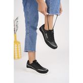 Muggo Happy Garantili Kadın Ortopedik Günlük Bağcıklı Şık Rahat Sneaker Spor Ayakkabı - Siyah - Beyaz