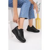 Muggo Happy Garantili Kadın Ortopedik Günlük Bağcıklı Şık Rahat Sneaker Spor Ayakkabı - Siyah