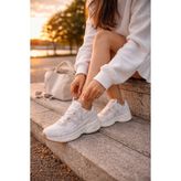 Muggo Hynex Kadın Kalın Taban Bağcıklı Günlük Sneaker Spor Ayakkabı - Bej