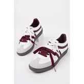Muggo Retro Çift Bağcıklı Günlük Kadın Sneaker Spor Ayakkabı - Bordo - Beyaz