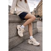 Muggo Shift Kadın Kalın Taban Bağcıklı Günlük Sneaker Spor Ayakkabı - Bej