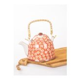 MUKKO HOME Hasır Saplı Porselen Demlik Çiçek Desenli, 900ml Çay , Kahve , Bitki çayı Sunum